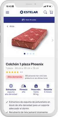 mobile screen of the products page