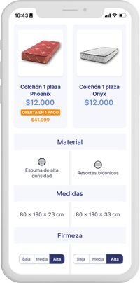 mobile screen of the mattress comparison feature